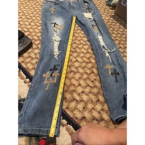 Grindhouse Size 34 X30 Cross Patches Jeans With Rips Mens (1A)